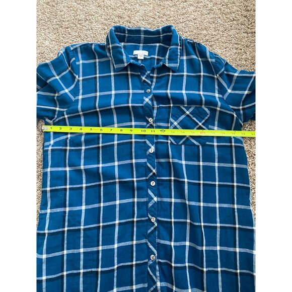 J. Jill Plaid Long Sleeve Button Up Shirt Dress Pockets Womens M Blue White - Picture 5 of 6